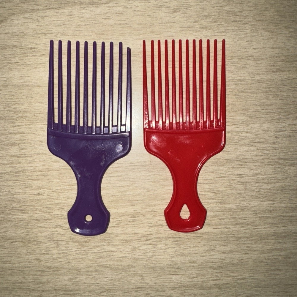 Vtg Hair Pick Combs Hair Lifts Afro Made In USA MCM Red Purple 5" Lot Of 2 Prop